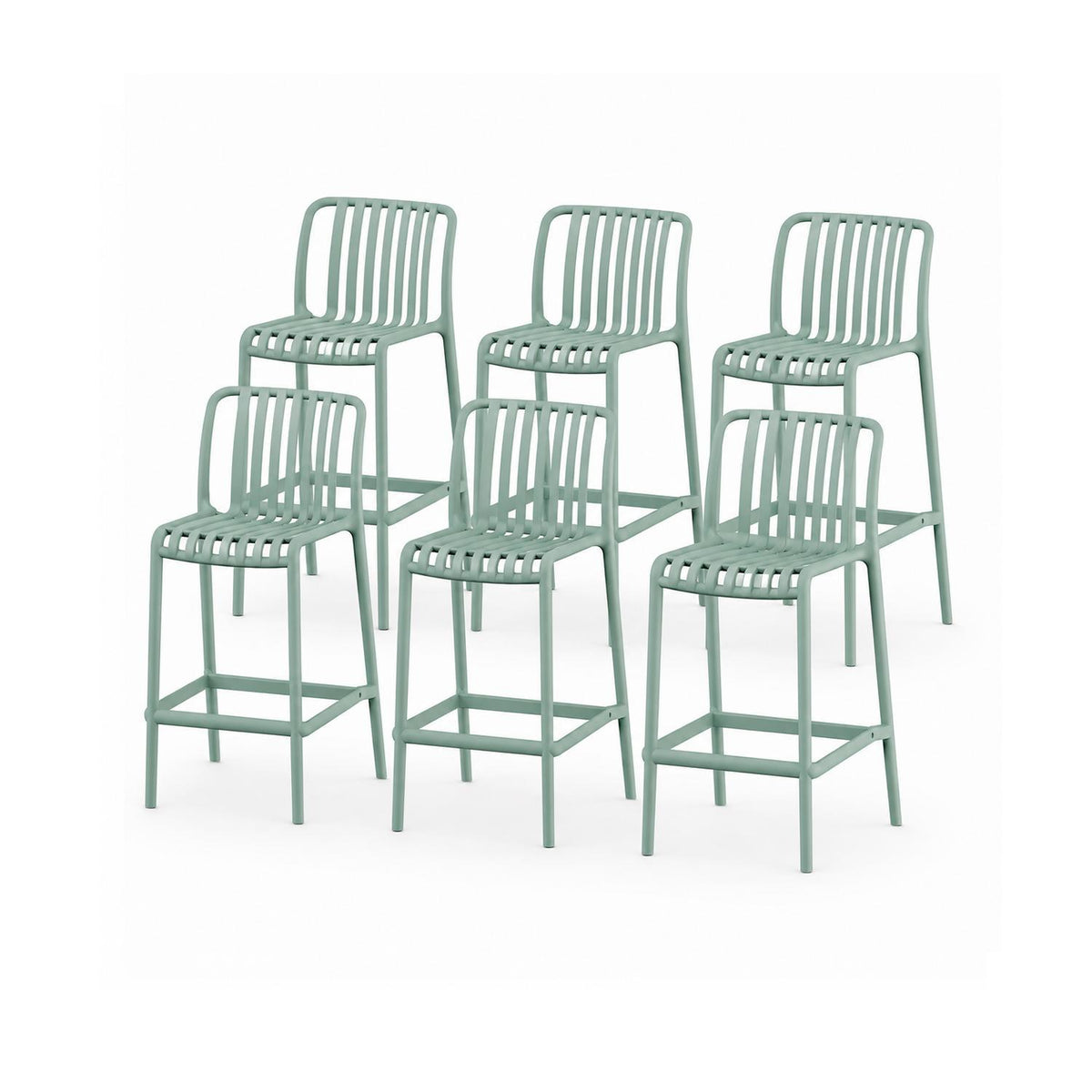 SET 6 Pisos Taburete Silla alta bar cocina Magnus 65cm Verde