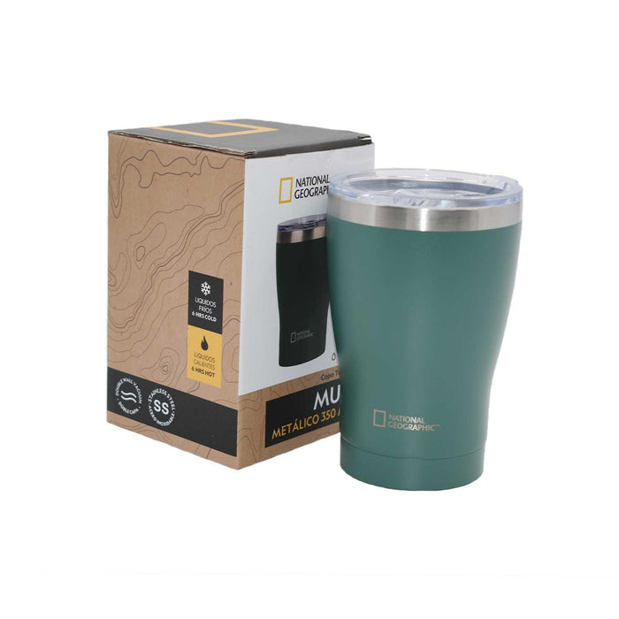 Mug Acero Inoxidable Tapa Transparente Rosca 350ml Verde