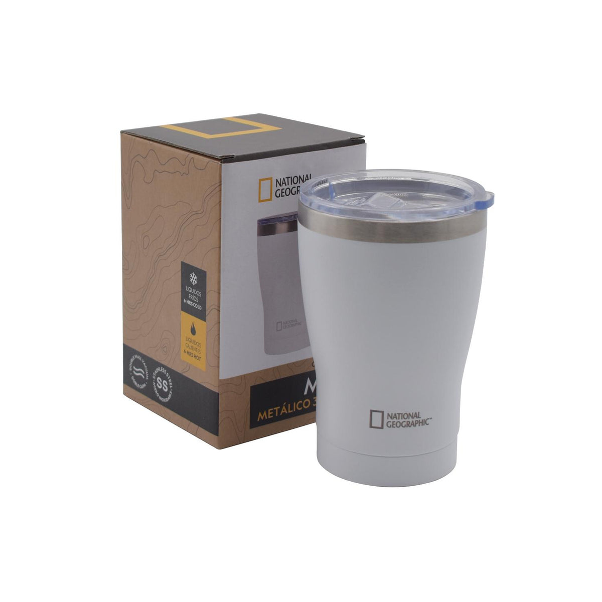 Mug Acero Inoxidable Tapa Transparente Rosca 350ml Blanco