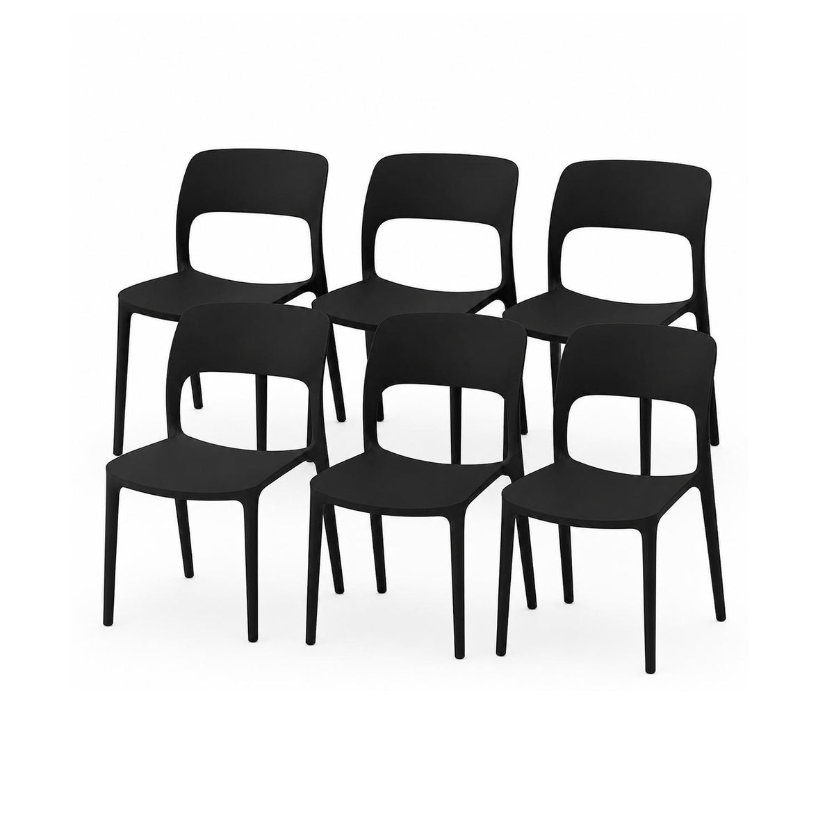 SET 6 Sillas Plástico Apilable Deco Nuremberg Negro Escandinavia