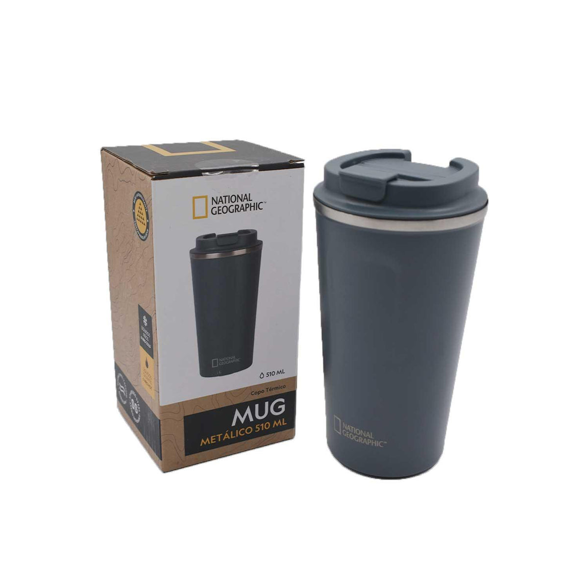 Mug Acero Inoxidable Tapa Flip Antideslizante 510ml Gris