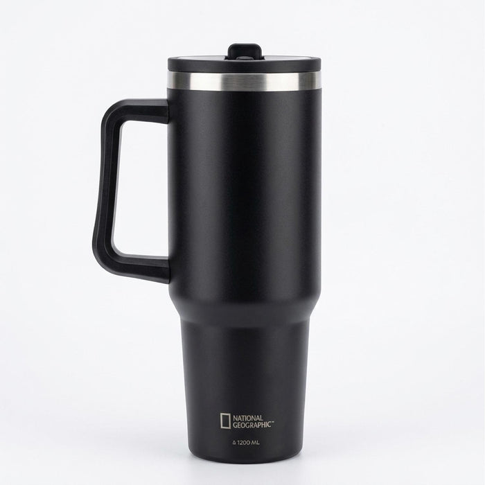 Tumbler Vaso Termico Frio y Calor Termo Mug Inoxidable con mango y bombilla Negro 1200ML