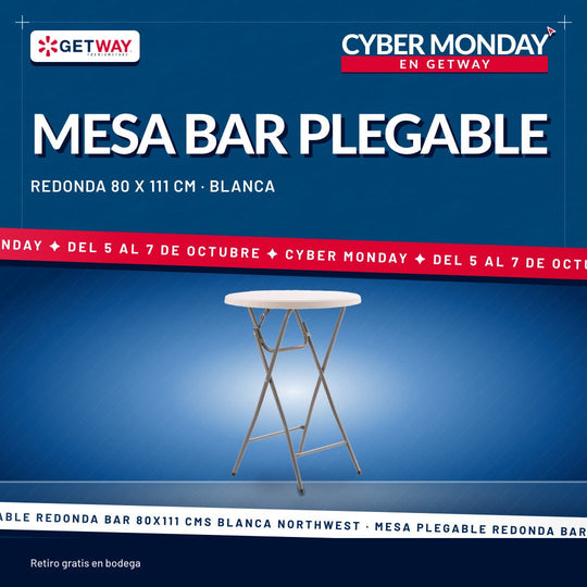 Mesa Plegable Redonda Bar 80x111 Cms Blanca Northwest