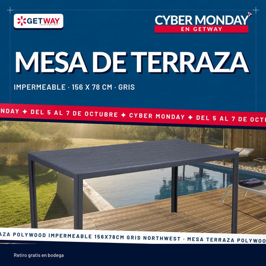 Mesa Terraza Polywood Impermeable 156x78cm Gris Northwest