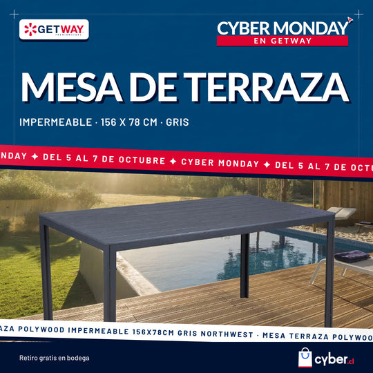 Mesa Terraza Polywood Impermeable 156x78cm Gris Northwest