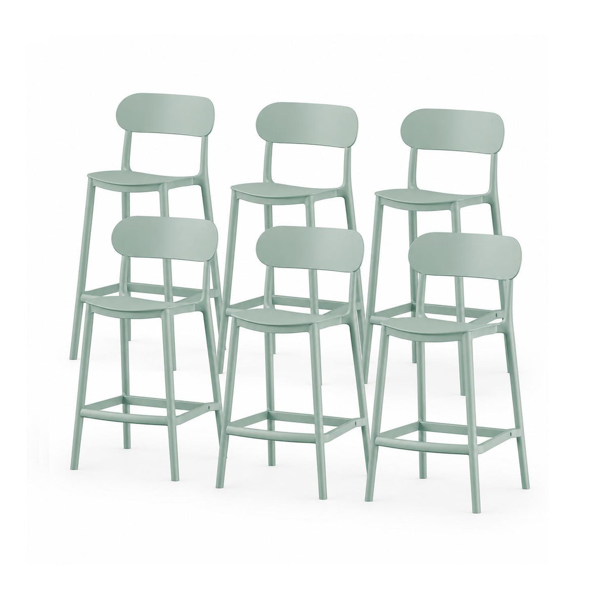 SET 6 Pisos Taburete Silla alta bar cocina Oslo 65cm Gris Verde