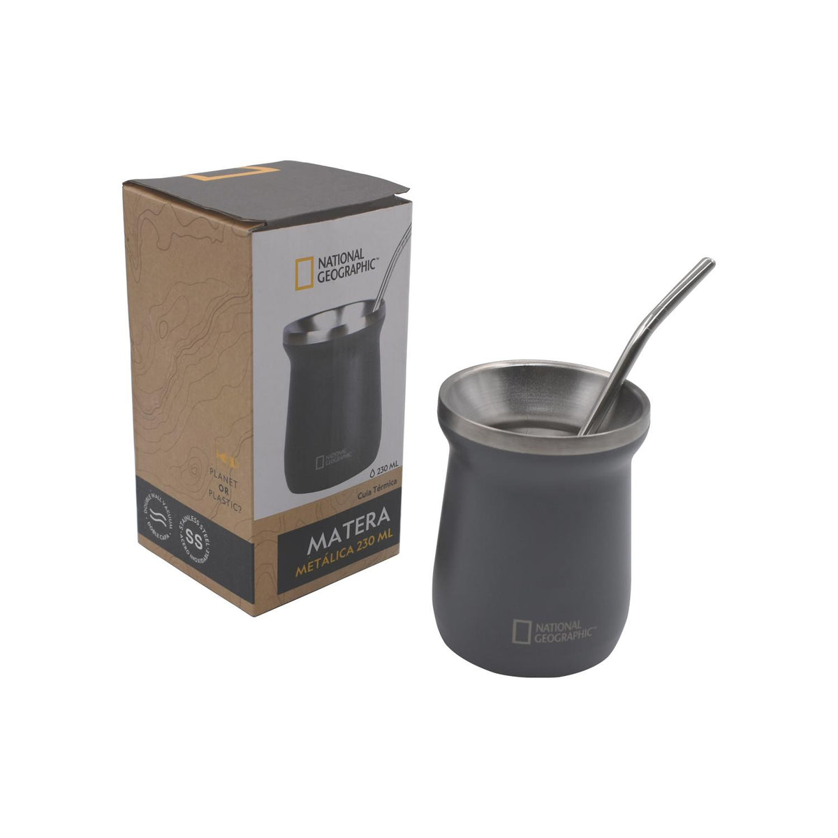 Matera Acero Inoxidable con Bombilla 230ml Gris