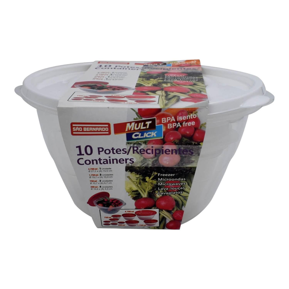 Set De 10 Contenedores De Plastico Tapa Blanca San Bernardo