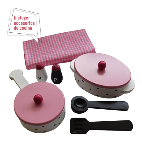 Cocina De Madera Rosada + Accesorios 43,5X23,5X70 Gamepower