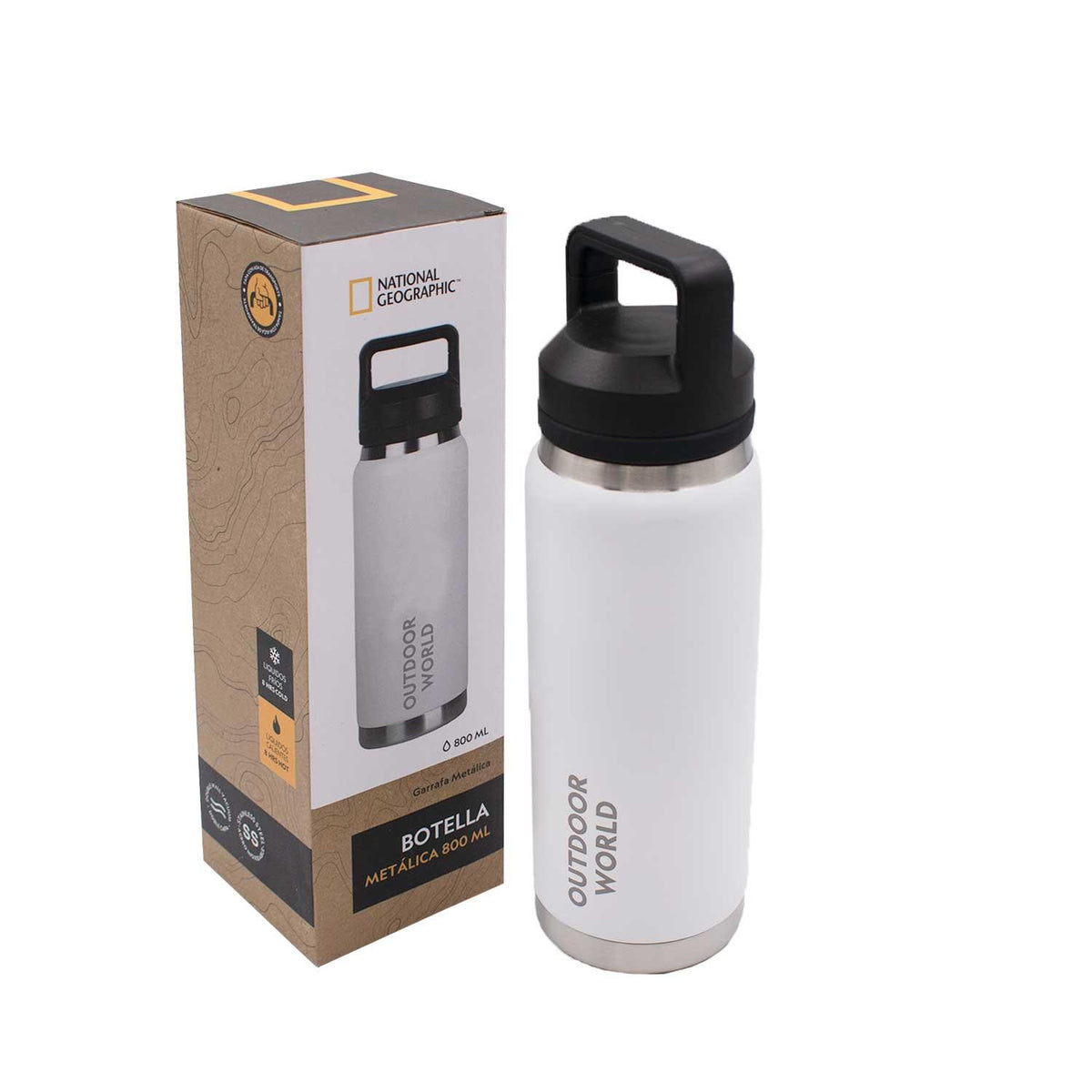 Botella Metálica Térmica Doble Boca Ajustable Angosta y Ancha 800ml Blanco