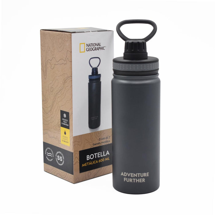 Botella Metálica Térmica Insulada 600ml Gris Nat Geo