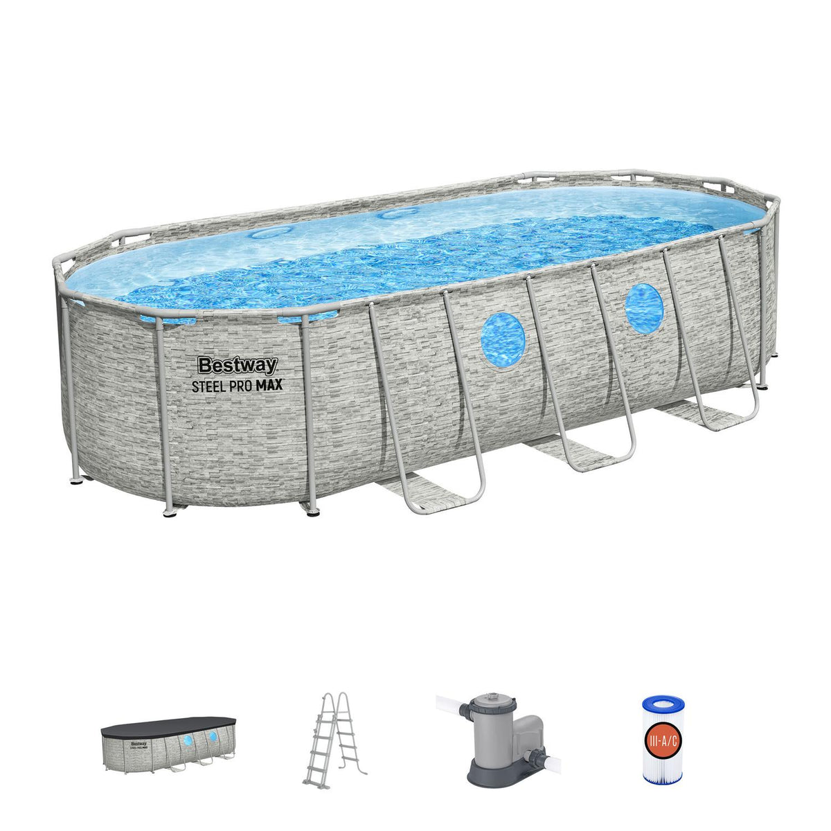 Set Piscina Estructural Ovalada 5.49x2.74x1.22m Bestway