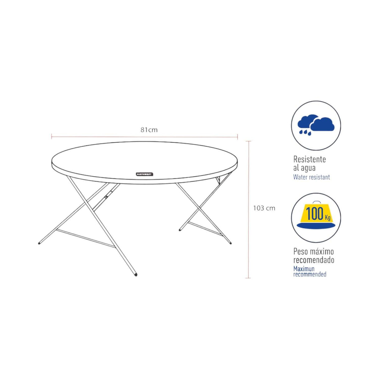 Mesa Plegable Redonda 81x74 Cms Blanca Northwest