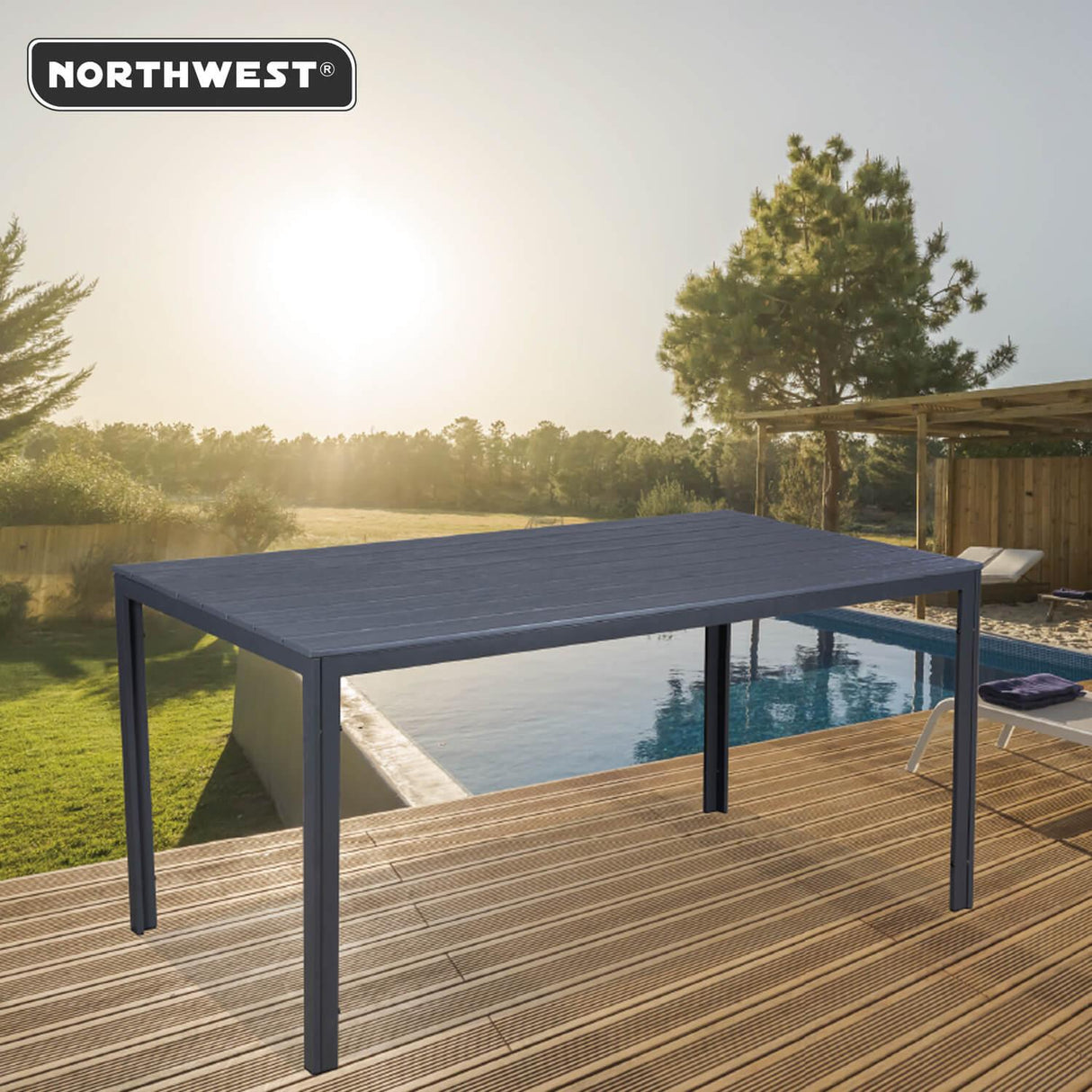 Mesa Terraza Polywood Impermeable 156x78cm Gris Northwest