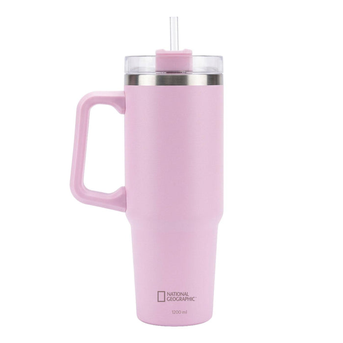 Tumbler Vaso Termico Frio y Calor Termo Mug Inoxidable con mango y bombilla Rosado 1200ML