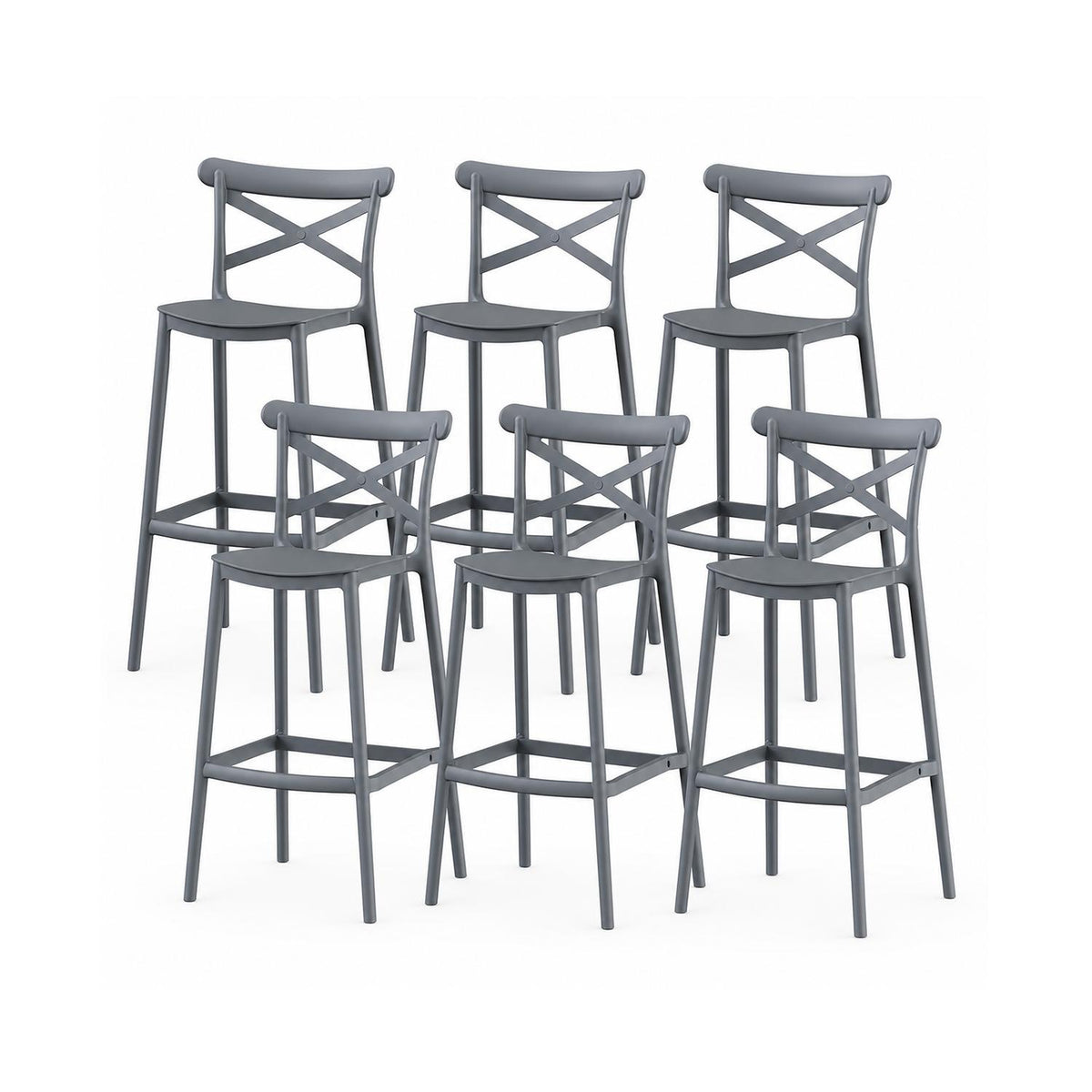 SET 6 Pisos Taburete Silla alta bar cocina Danessa 75cm Gris Oscuro