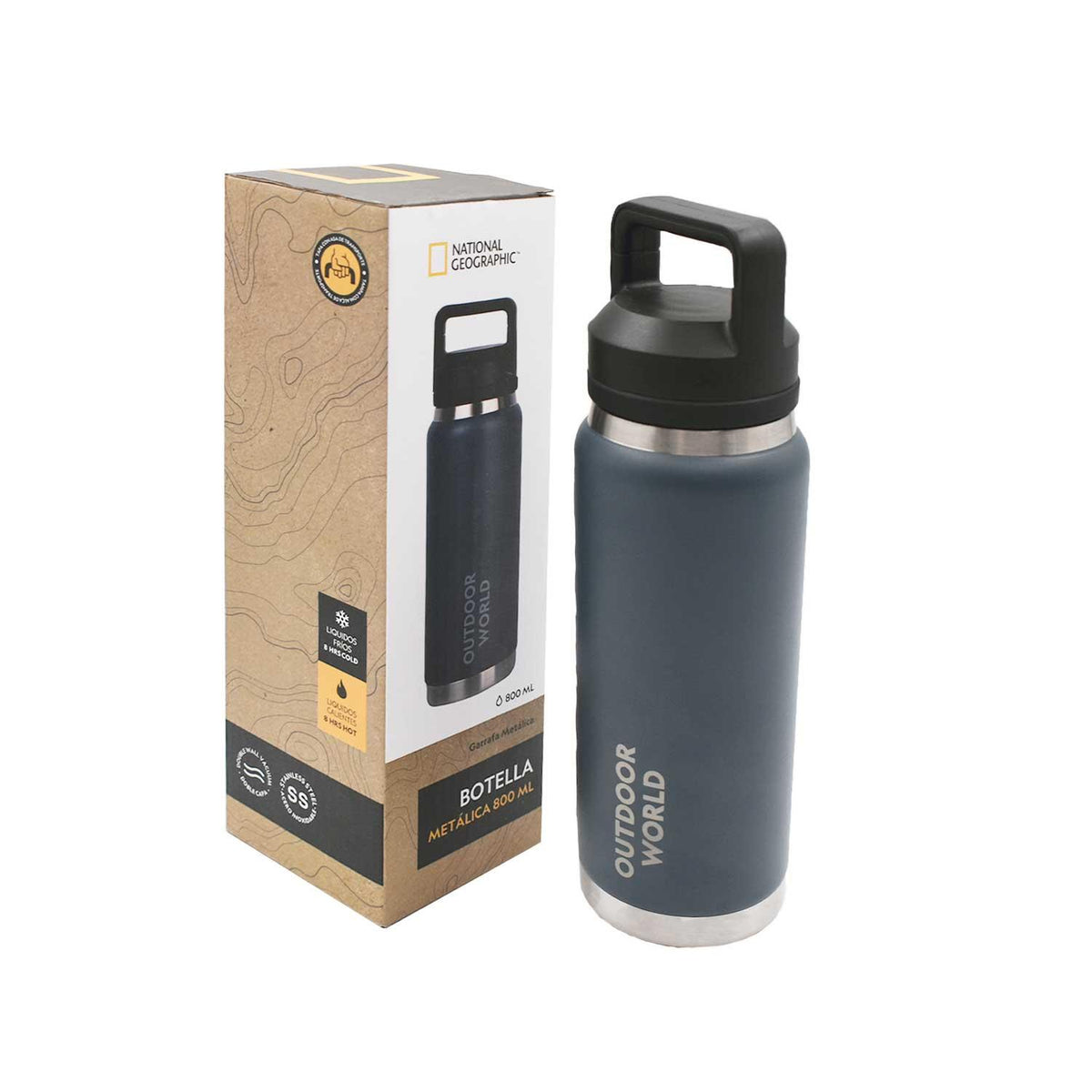 Botella Metálica Térmica Doble Boca Ajustable Angosta y Ancha 800ml Gris