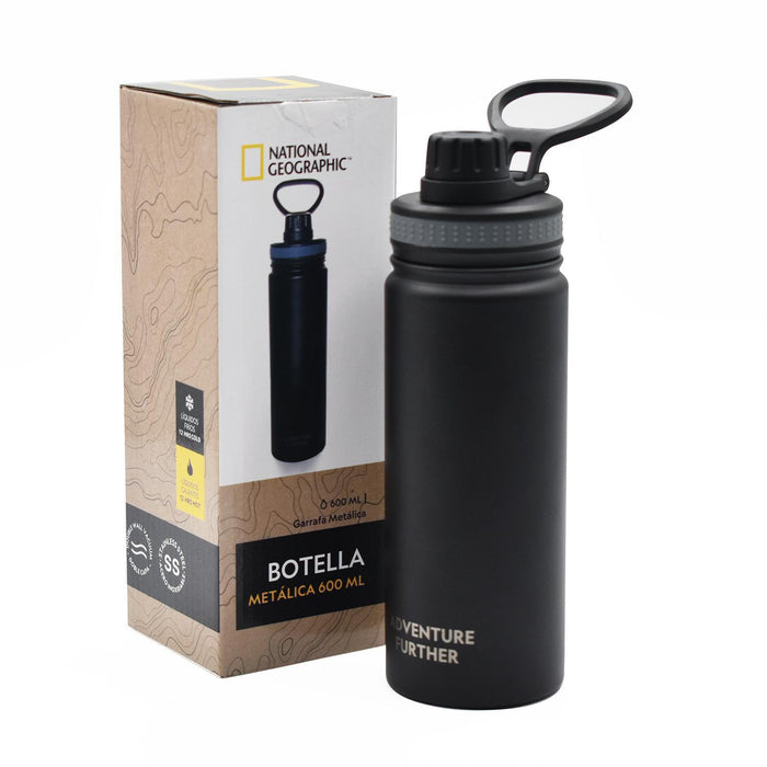Botella Metálica Térmica Insulada 600ml Negro Nat Geo