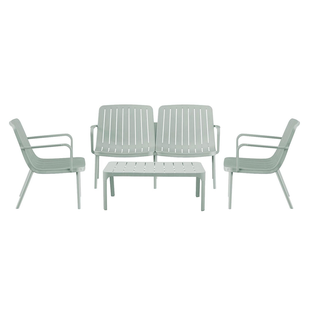 Set Juego Terraza Plástico Sillas Sofá Mesa 4 personas Verde