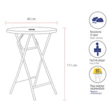 Mesa Plegable Redonda Bar 80x111 Cms Blanca Northwest