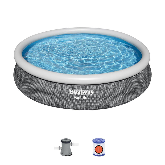 Piscina Bestway Redonda Fácil Armado FastSet con Filtro Gris 3.66MX76cm