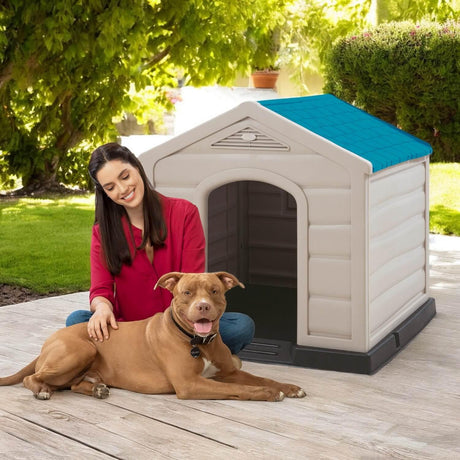 Casa Para Perro Mascota Grande Techo Azul 92x90x89cm Rimax