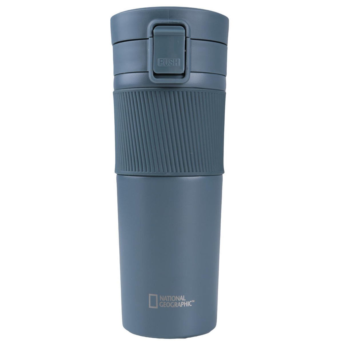 Mug Acero Inoxidable Tapa Con Pulsador y Antideslizante 480ml Gris