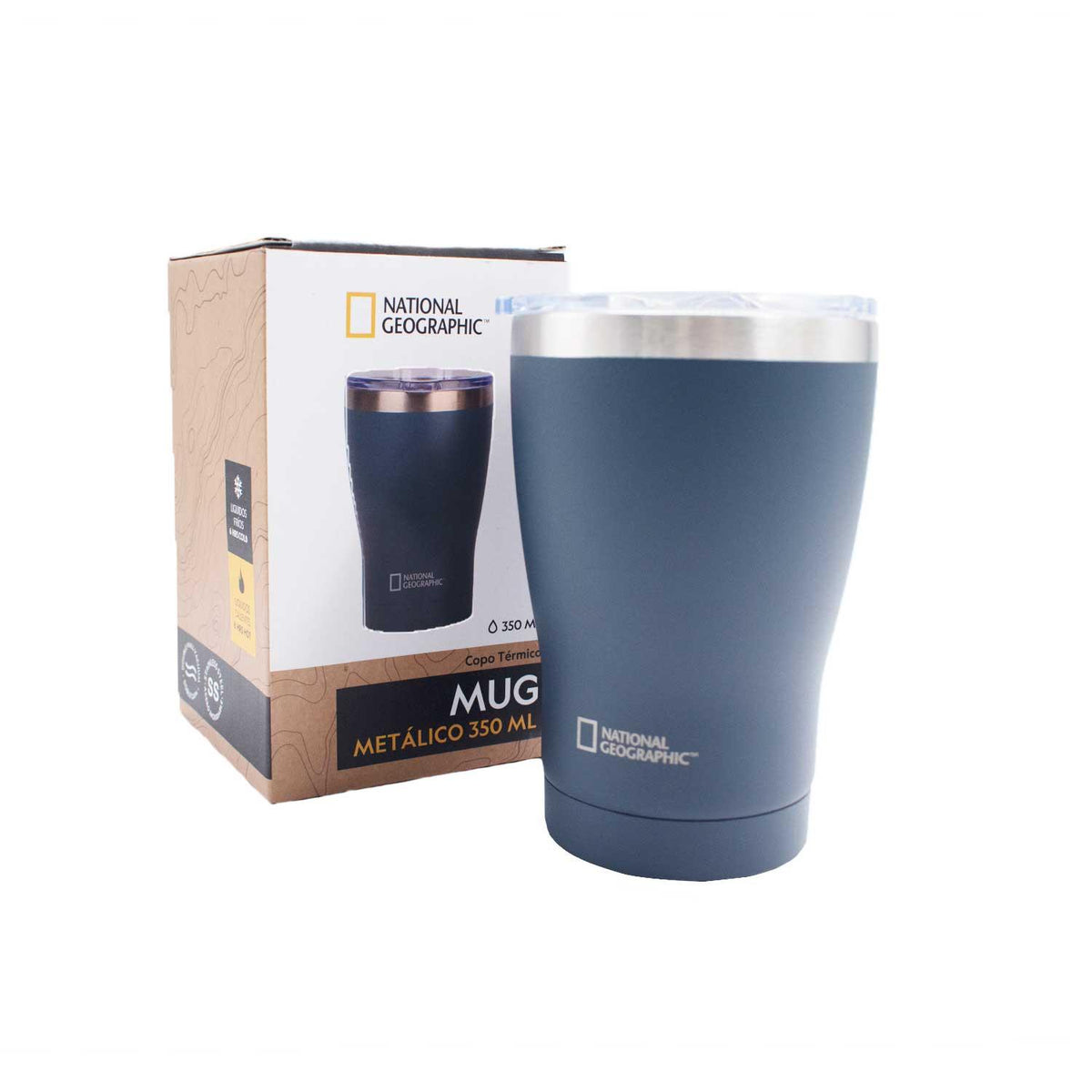 Mug Acero Inoxidable Tapa Transparente Rosca 350ml Gris