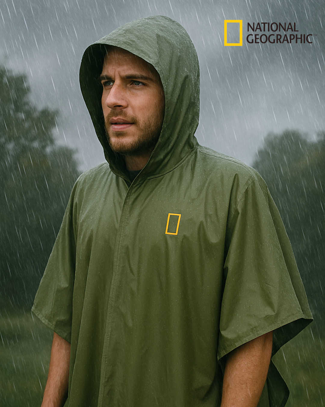 Poncho Impermeable Verde Con Capucha National Geographic