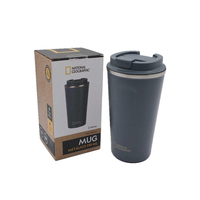 Mug Acero Inoxidable Tapa Flip Antideslizante 510ml Gris