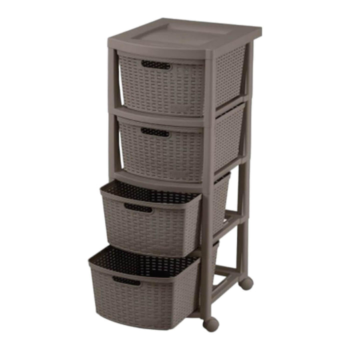 Cajonera Plástico Rattan 4 Cajones Café 39x33x83.5cm Rimax