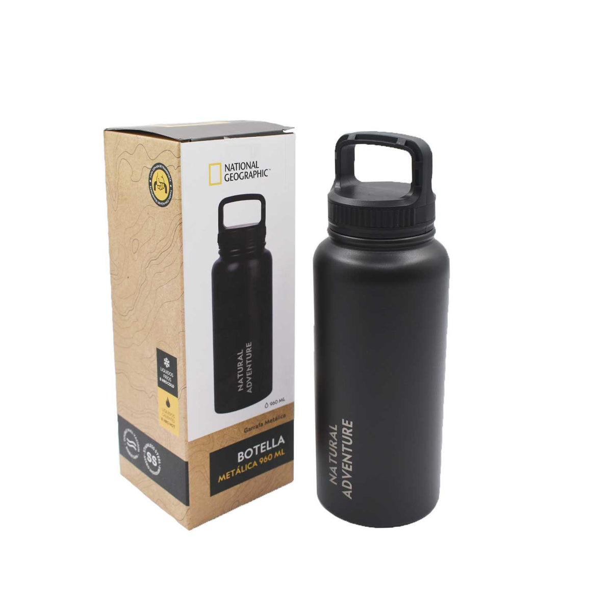Botella Metálica Térmica Boca Ancha 960ml Negro