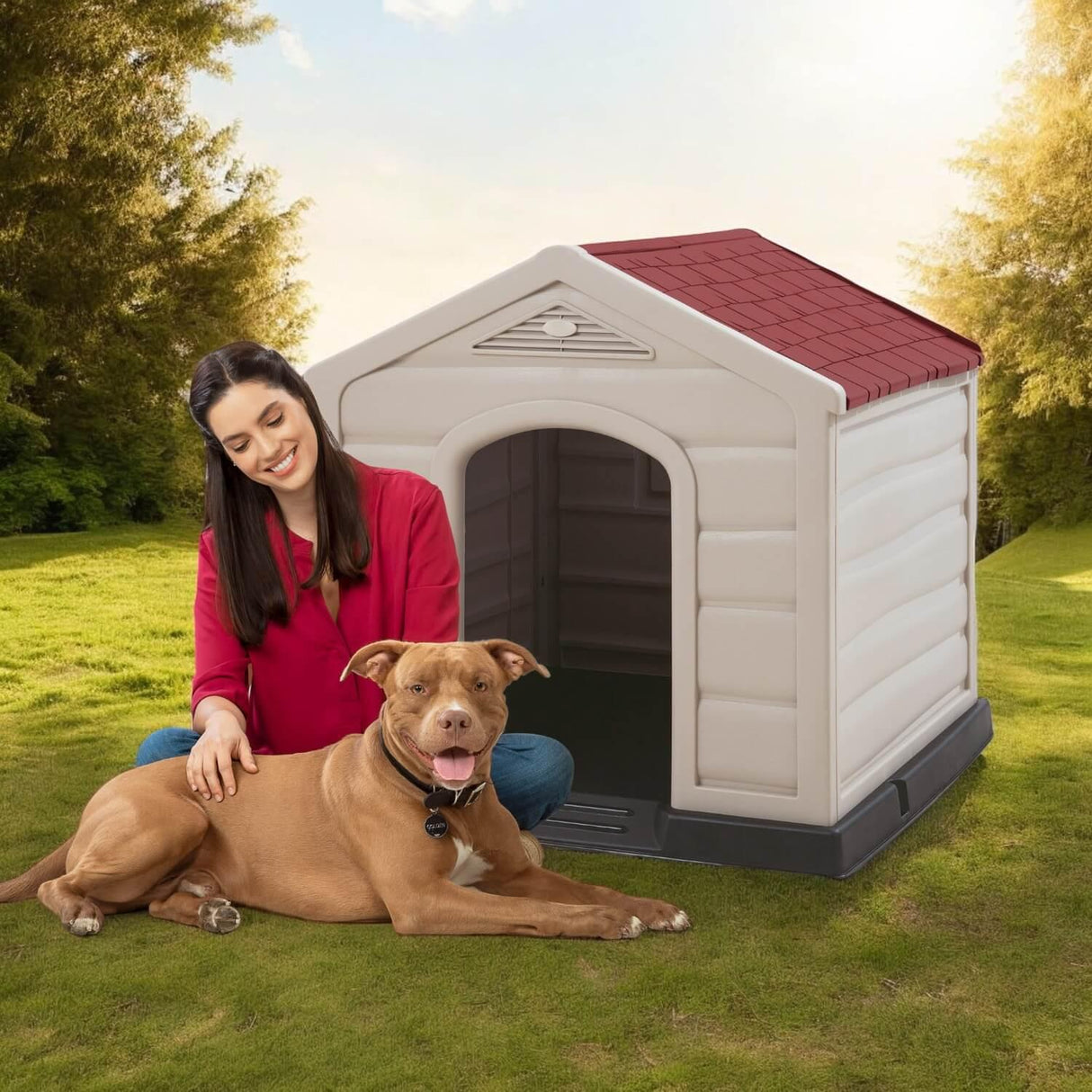 Casa Para Perro Mascota Grande Techo Rojo 92x90x89cm Rimax