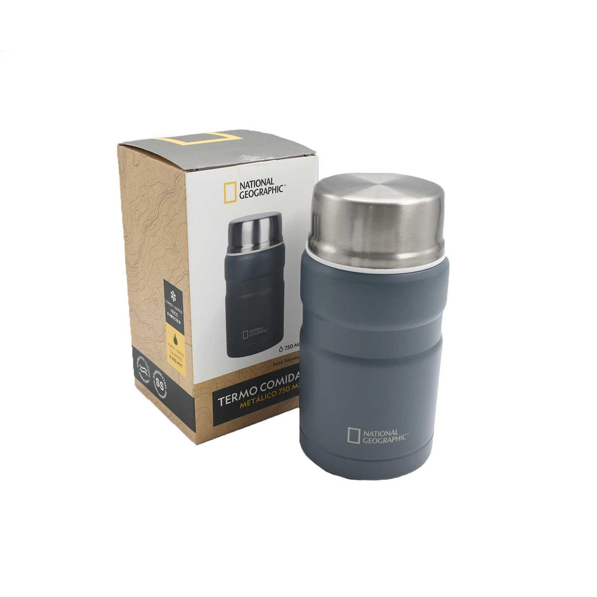 Termo Comida Acero Inoxidable 750ml con cubiertos Gris