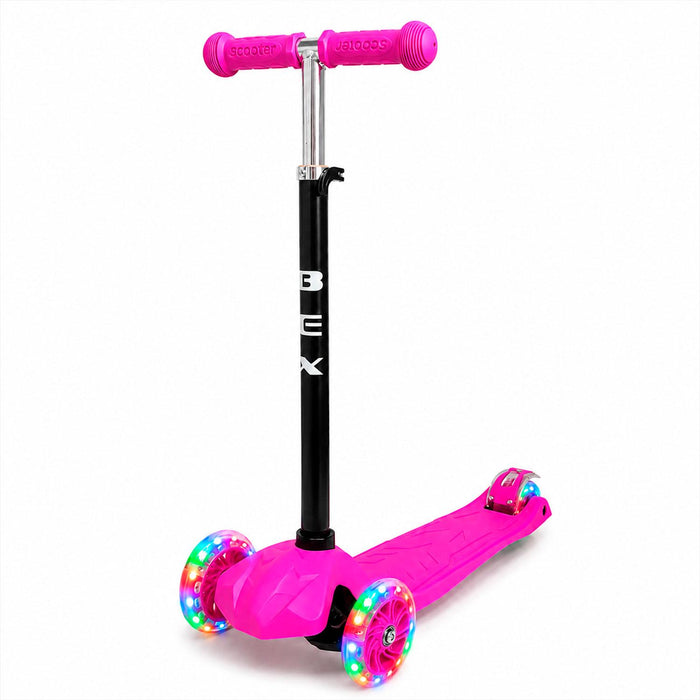 Scooter Monopatin 3 Ruedas Luces Barra Ajustable 86cm Rosa Bex