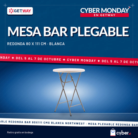 Mesa Plegable Redonda Bar 80x111 Cms Blanca Northwest