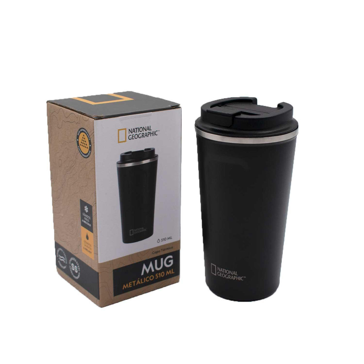 Mug Acero Inoxidable Tapa Flip Antideslizante 510ml Negro