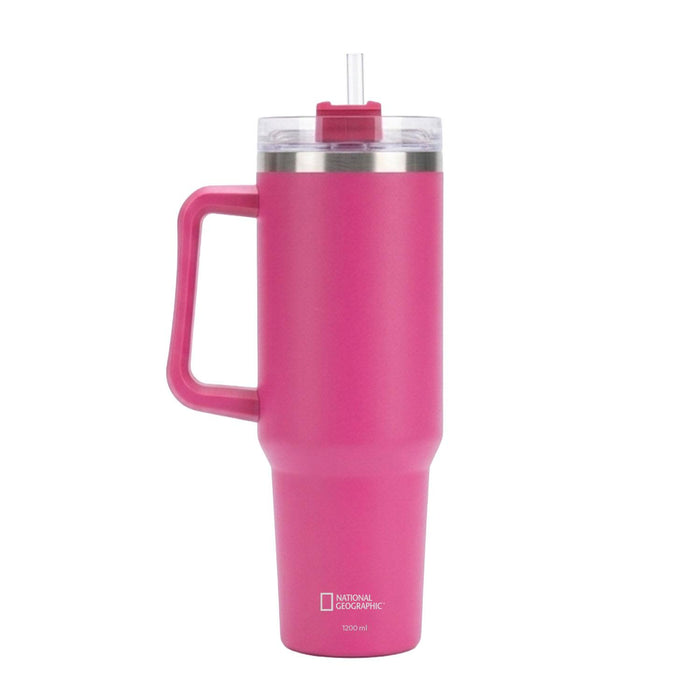 Tumbler Vaso Termico Frio y Calor Termo Mug Inoxidable con mango y bombilla Fuscia 1200ML