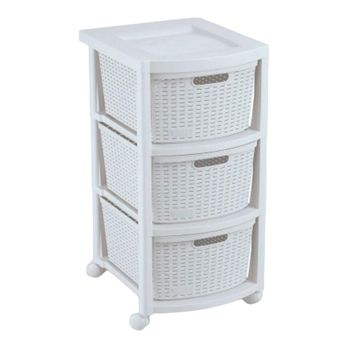 Cajonera Plástico Rattan 3 cajones Blanco 39x33x66cm Rimax