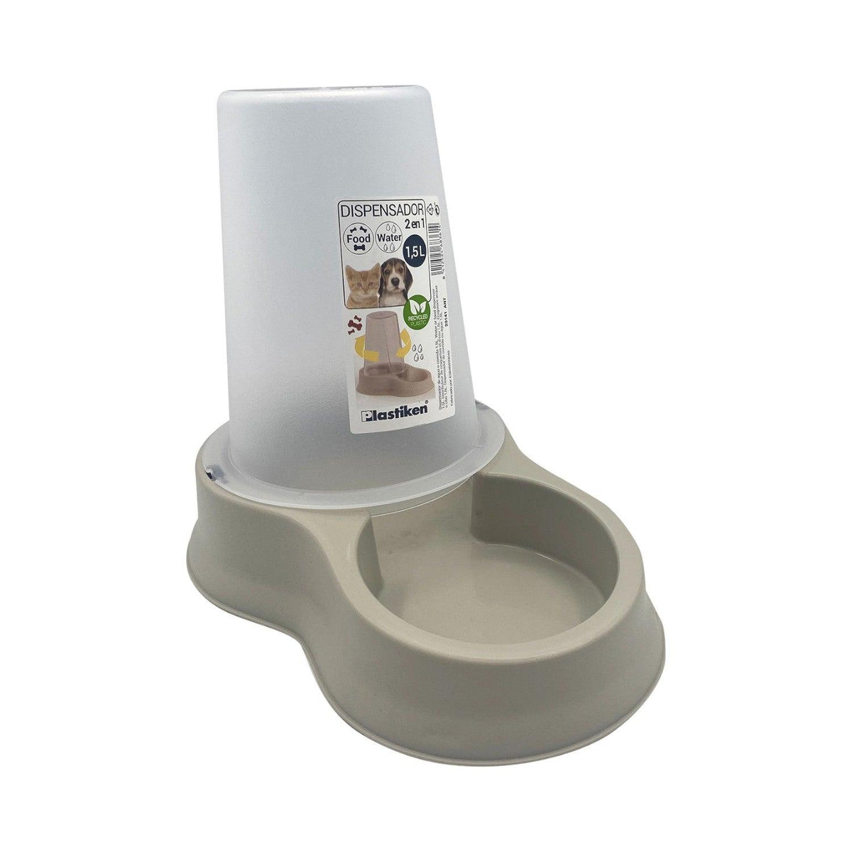 Dispensador Mascota Agua y Comida 1,5 Litros Beige Plastiken