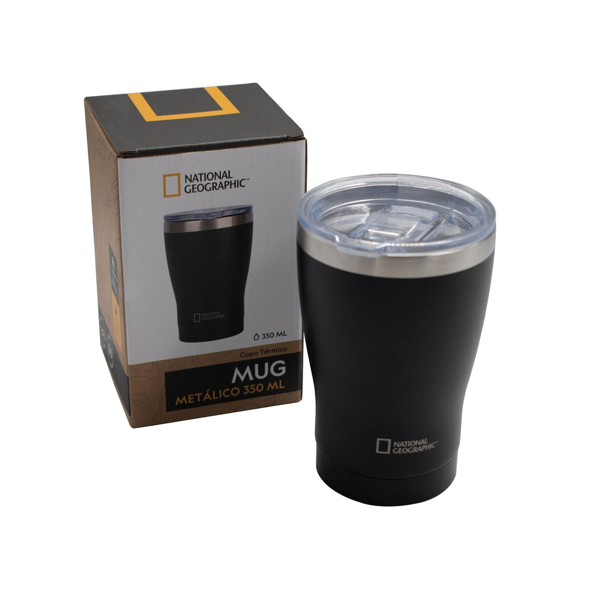 Mug Acero Inoxidable Tapa Transparente Rosca 350ml Negro
