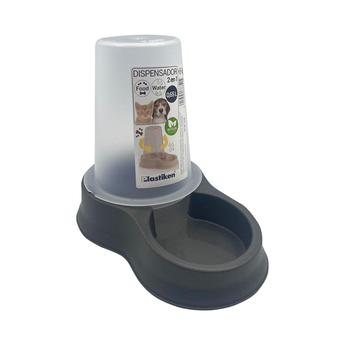 Dispensador Mascota Agua y Comida 0,65 L Negro Plastiken