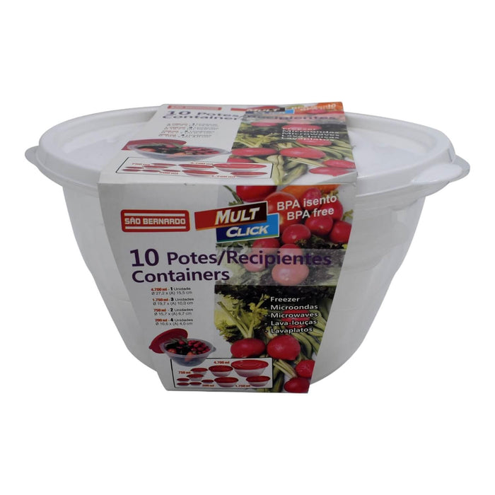 Set De 10 Contenedores De Plastico Tapa Blanca San Bernardo